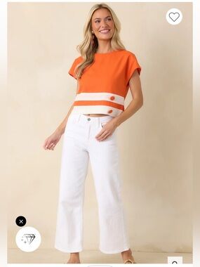 PROSPERINA RAYA TANGERINE & WHITE STRIPE TOP XS